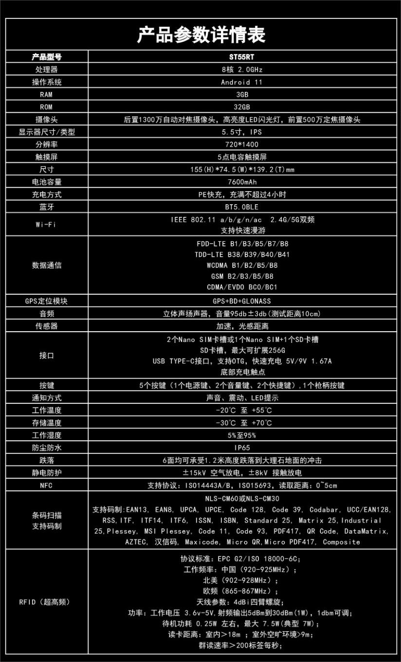 思必拓ST55RT RFID高功率手持终端参数图 思必拓ST55RT RFID高功率手持终端参数图