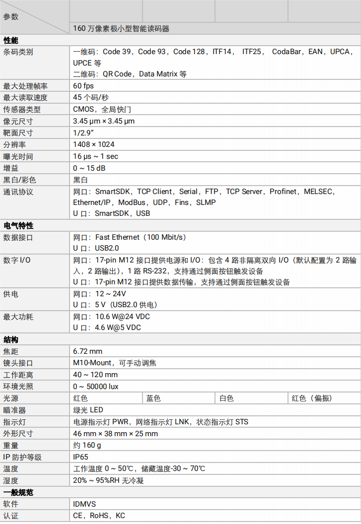 ？礛V-RD716-2智能读码器参数图